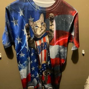 Novelty cat America T-shirt